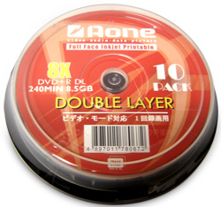 10 Aone DVD+R Double Layer inkjet printable, Aone