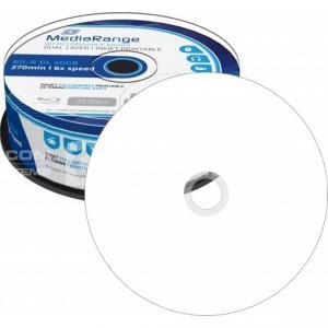 MediaRange MR510 Blu-ray Full Face Printable BD-R DL 50GB 6x Speed Dual Layer Disc - 25 TUB