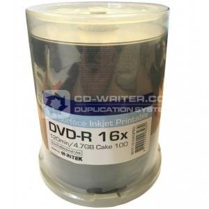 Ritek Pro Series White Glossy Inkjet Printable 16x DVD-R Discs - 100 Tub